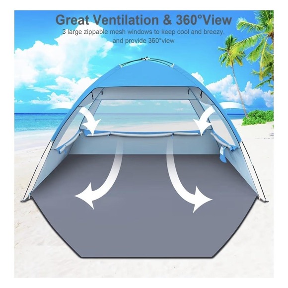 Gorich Beach Tent Sun Shelter UPF 50+ Portable Lightweight 3-4 Person Blue - Picture 5 of 8